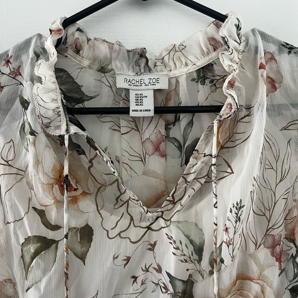 Rachel Zoe Sheer Floral Top Sz XS with Attached Camisole Ruffled Collar - Picture 4 of 6